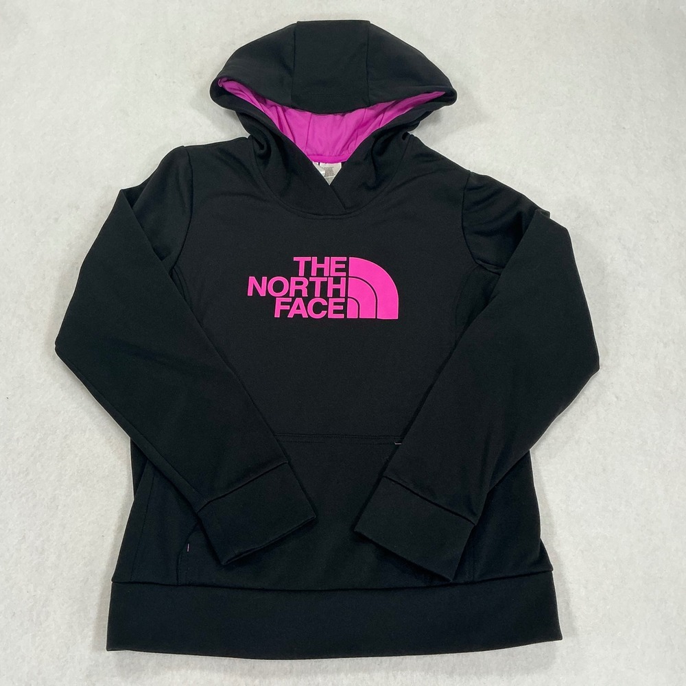 The North Face Womens Black Pink Logo Pullover Hoodie Sweatshirt Size M 1881